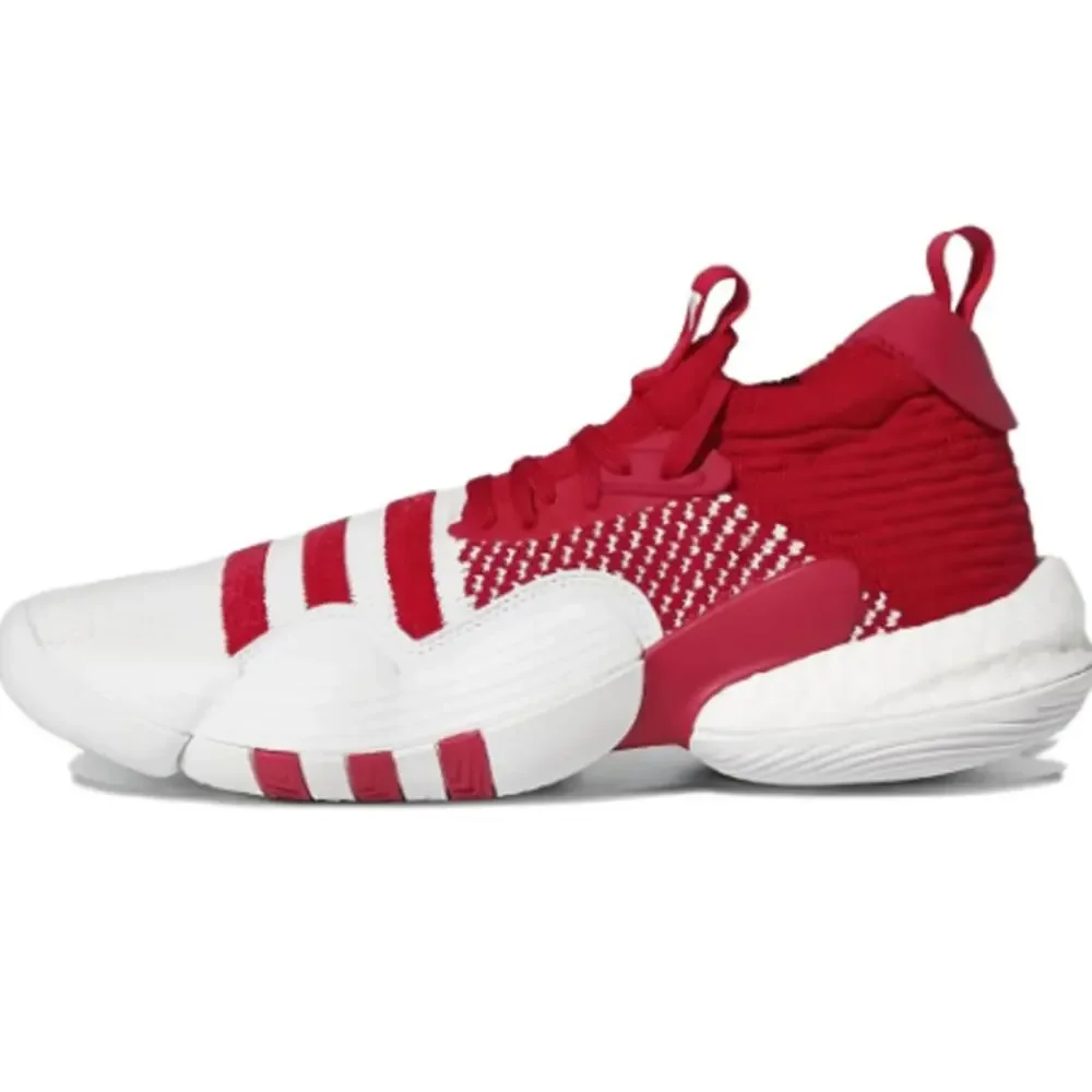 Adidas Men's Red Textured Knit Trae Young 2.0 Sneaker Shoes Size 17